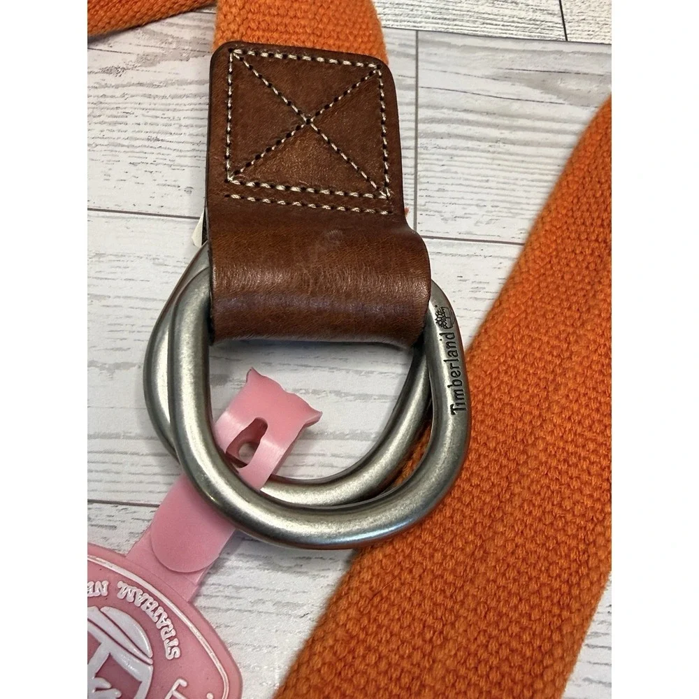 Timberland D Ring Orange Fabric Leather Detail Vintage Men Belt Size S/M 39